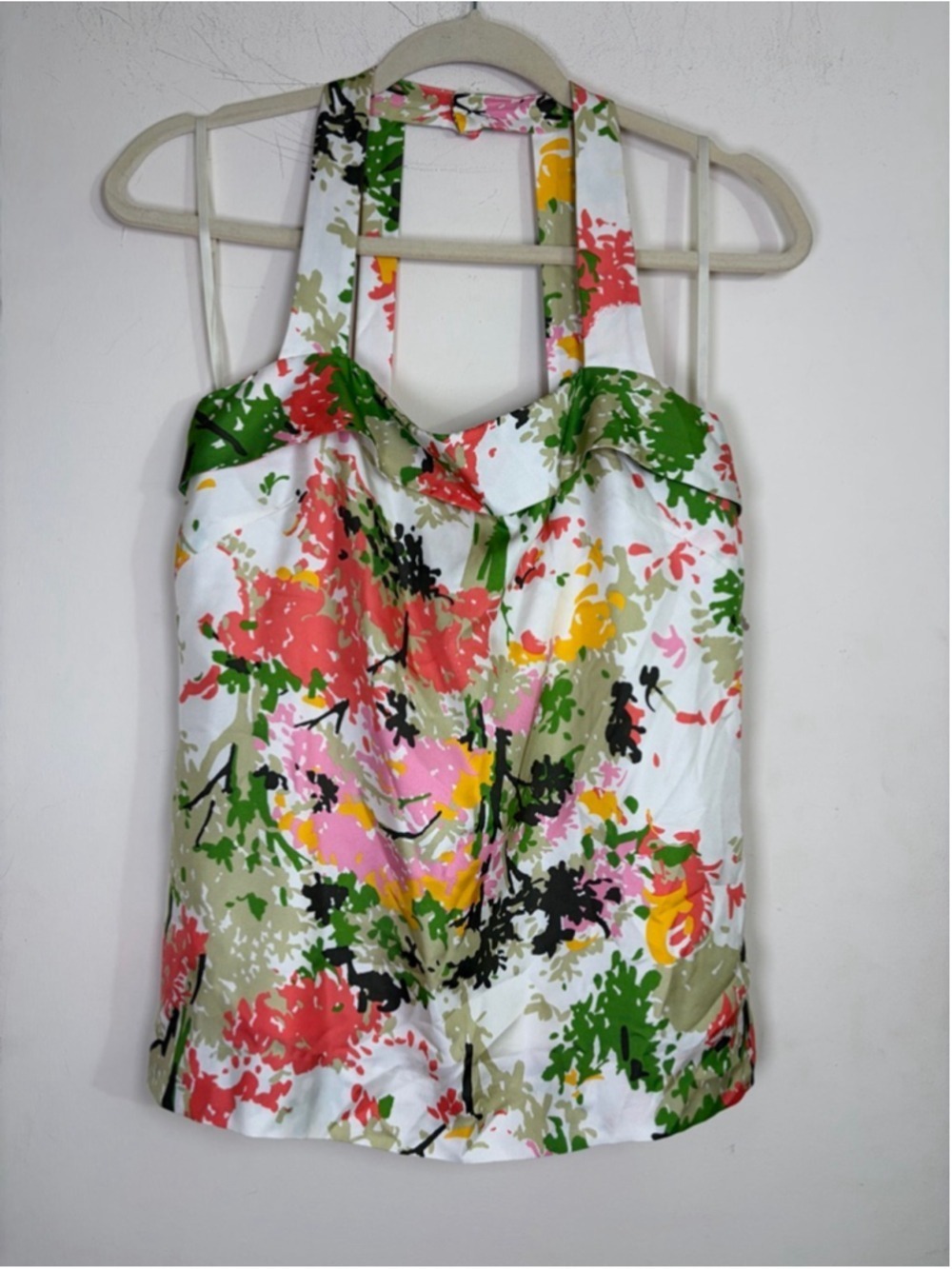 Milly of New York 100% Silk Luxury Summer Abstract Floral Halter Top Size 4
